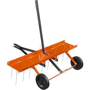 PPOLB 48 Inch Orange Tow-Behind Dethatcher with 24 Spring Steel Tines, Pull Dethatcher for Outdoor Yard Care, Garden Farm Grass Tractor Rake to Remove Thatch, Leaves and Needles from Large Lawn Areas
