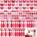 Yahenda 100 Pieces Valentine's Day Dog Bow Tie Collar Set Include 40 Dog Bowties 30 Puppy Neckties and 30 Pet Collar Adjustable Valentine Cat Tie Grooming for  Pet Cat(Pink Heart)