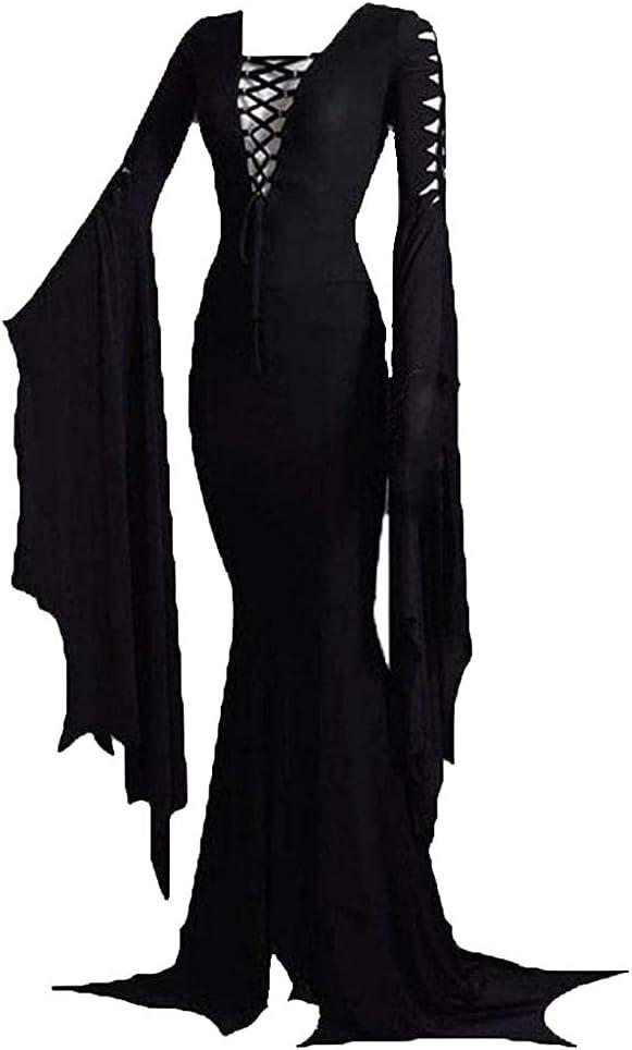 Women's Morticia Floor Dress Costume Adult Women Gothic Witch Vintage Dress (X-Large, Black)