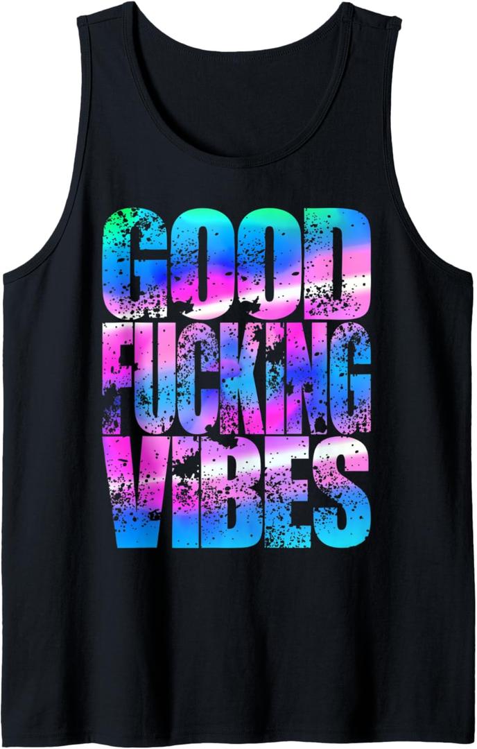 Good Fucking Vibes, Epic Rave EDM Party Festival Dubstep Tank Top (Small, Black)