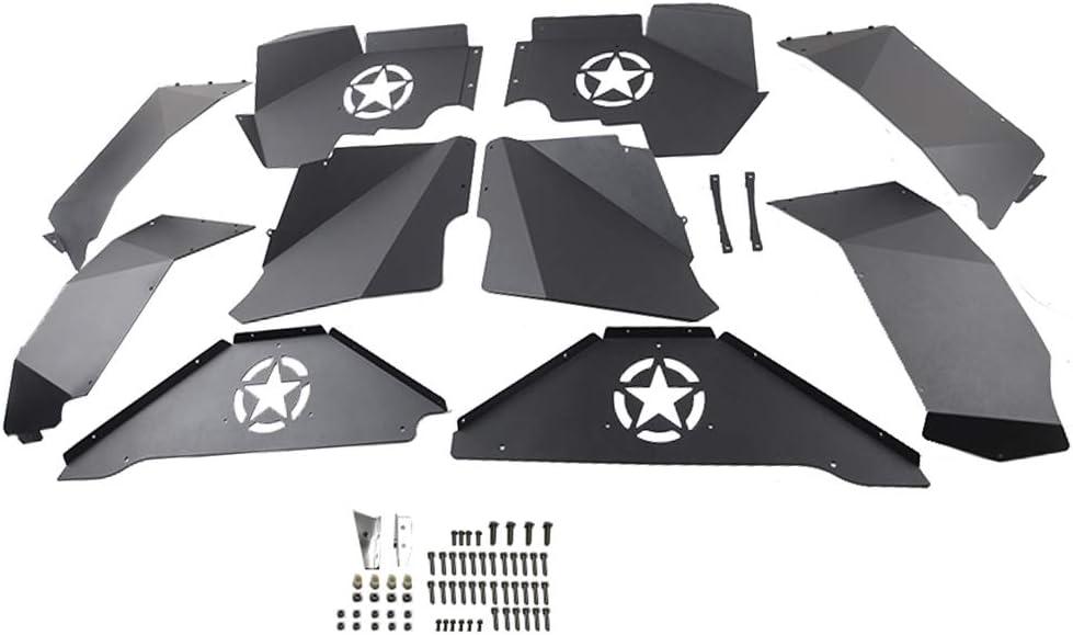 MAIKER Compatible with Front and Rear Inner Fender Liners w/Five Star Logo 2007-2017 Jeep Wrangler JK JKU 4WD Lightweight Aluminum Design Black, 10 Piece