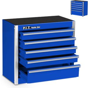 P.I.T. Mini Blue Tool Box, Portable 5-Drawer Micro Roll Cab Steel Stackable Tool Box with Liner, Blue Small Tool Case for Tools Storage and Organizers, Home DIY