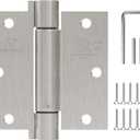 3 Pack Self Closing Door Hinges 3.5 inch Satin Nickel Door Hinges Spring Loaded Auto Close Hinges Square Corners Adjustable Tension for Interior Door 3 1/2 Auto Self-Closing Hinge