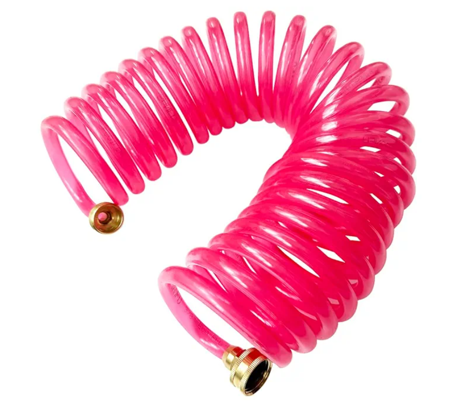 Yereen Recoil Garden Water Hose 3/8"ID x 25ft Premium With 3/4"Inch Brass Fittings Retractable, Swivel Female, Outdoor Patio Hose Marine&Boat, Transparent Pink(25')