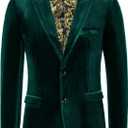PJ PAUL JONES Mens Velvet Blazer Slim fit Two Button Sport Coat Solid Suit Jacket Dinner Prom Wedding Green L