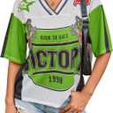 Women's Number Print Mesh Jersey Shirt Color Block V Neck Short Sleeve Football T-Shirt (XL)