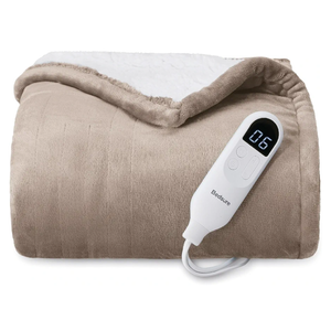 Bedsure Heated Blanket Throw Blanket - Fast Heating Electric Blanket, Soft Flannel Heated Throw with 4 Time Settings, 6 Heating Settings, Warm Gifts for Grandma Grandpa (50x60 inches, Taupe)
