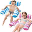 Pool Floats Kids, Meegoo Pool Lounge Chairs 3 Tubes Floaties Water Hammock Inflatable Pool Toys for Kids Ages 8-12 for Summer Party Beach Vacation Essentials (Blue Rose Red-2 Pack)