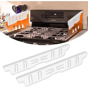 BSTTEK Stainless Steel Stove Gap Covers - Oven Gap Filler Kit 25.4" Between Stove & Counter Top - Heat Resistant Slide-in Range Trim Guard for Seamless Kitchen Accessories Easy Clean (White)