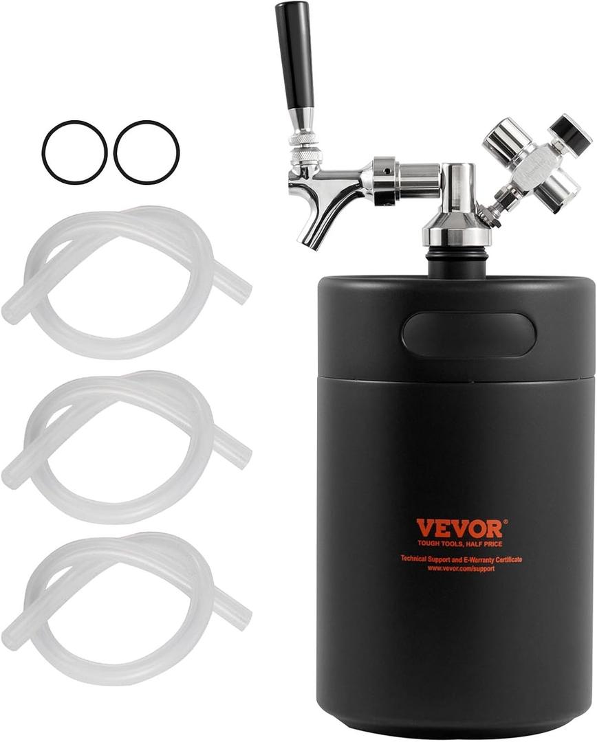 Beer Growler Tap System, 170Oz 5L Mini Keg, 304 Stainless Steel Pressurized Beer Growler, Keg Growler with Pressure Display, CO2 Regulator Faucet, Leak-Proof Ring For Draft, Homebrew, Craft Beer