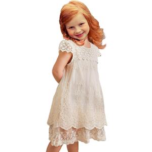 Cutiego Vintage Crochet Lace Dress Flower Girl Dress Toddler Dresses (4T, Ivory)