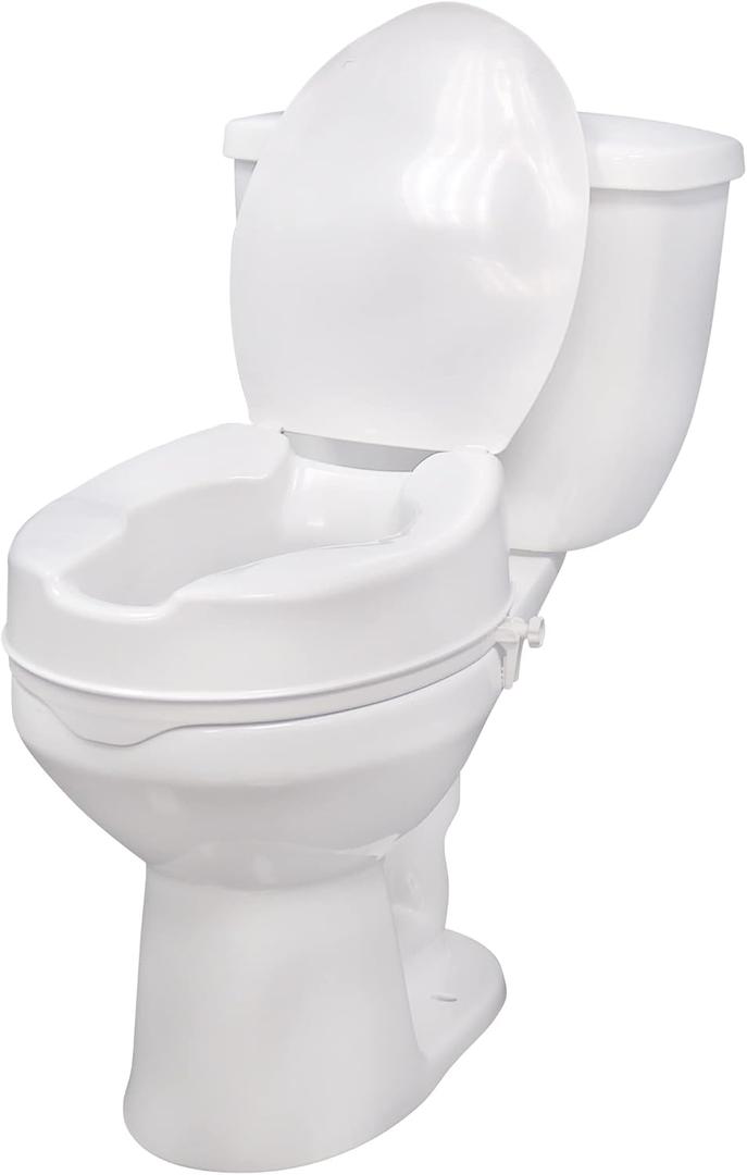 Drive Medical Raised Toilet Seat with Lock and Lid, Standard Seat, 4" (4 Inch (Pack of 1))
