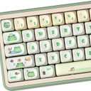 PBT Keycaps, Moa Profile Keycap, Cute Round Kawaii Keyboard Keycap, 141 Keys Matcha Green Frog Keycaps, Dye-Sublimation Keycap Set for Mechanical Keyboard 60% 75% 100%