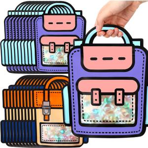 Yeyeplum 40 Pcs Goodie Bags Stuffers for Kids Birthday Goodie Bags Cartoon Snack Candy Treat Party Favor Plastic Gift Handbags Bulk with Handle for Back to School Supplies(7.2 x 8.4 Inch,Bag Style)