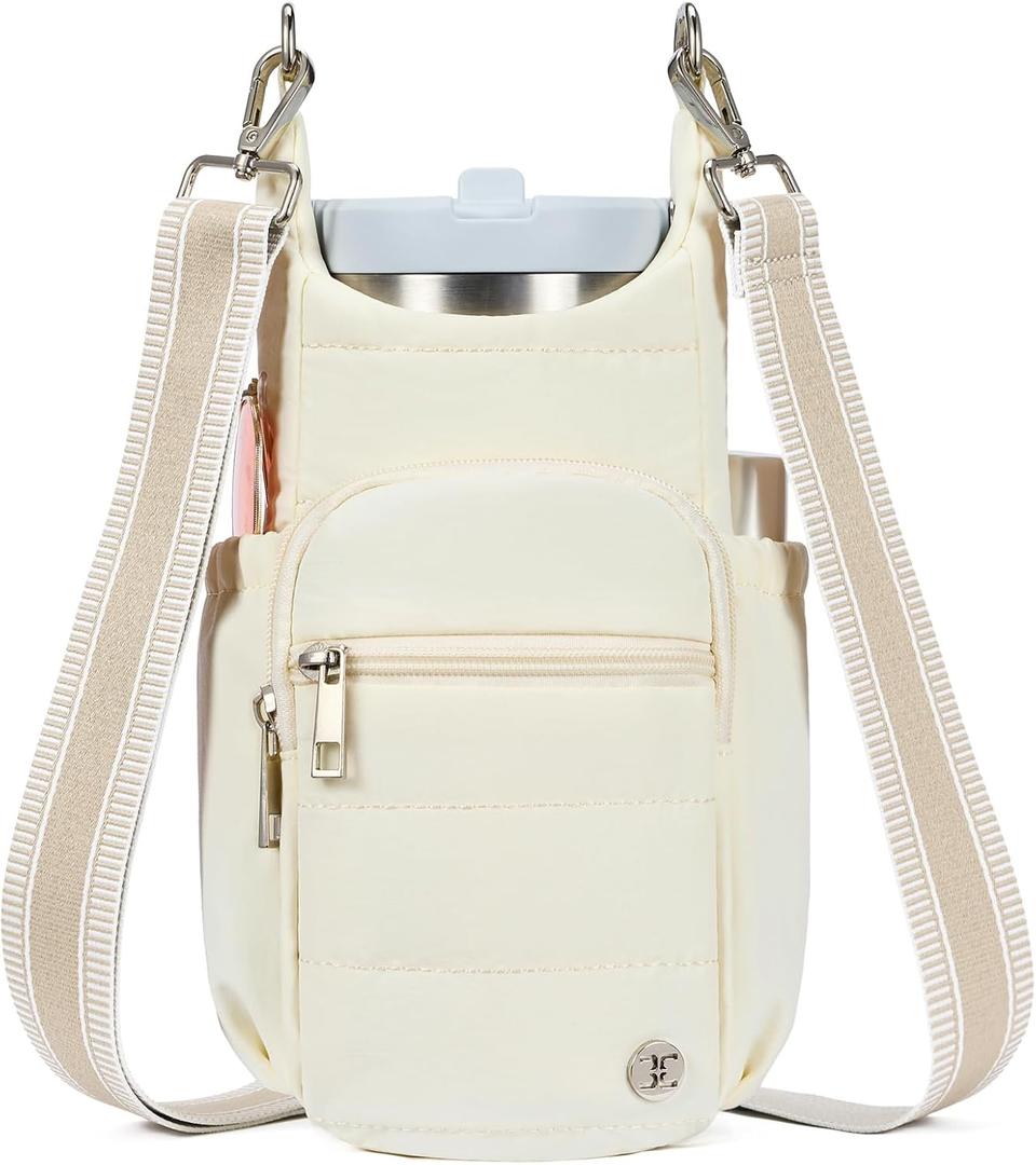 Telena Water Bottle Holder with Strap RFID Crossbody Bags for Women for Walking, Hiking, Cycling, Beige Yellow 