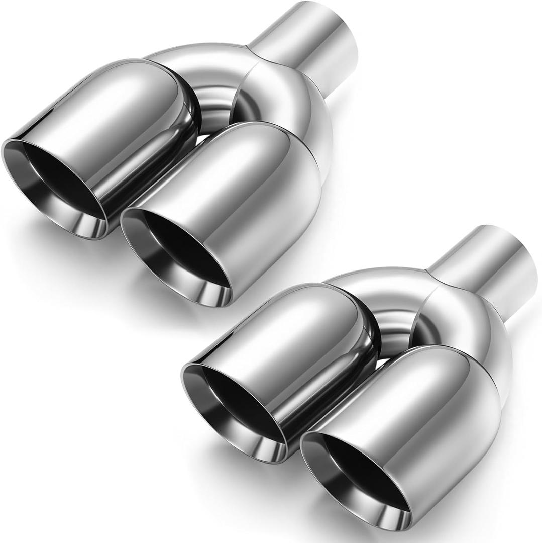 2 Pack Dual Exhaust Tip 2.5" Inlet, 3.5" Outlet, 9.5 Inch Length, Polished Stainless Steel Exhaust Tailpipe Tip, Double Staggered Tips, Welded Angled Headers for Cars Trucks