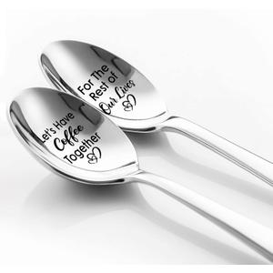 XQLZY Let's Have Coffee Together For The Rest Of Our Lives Funny Couple Spoon Set, Anniversary Spoon for Coffee Lovers, Valentine's Day Christmas Birthday Gift for Wife Husband Soulmate