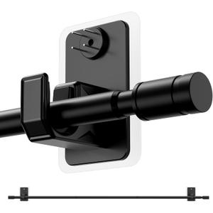 2.0 Upgraded No-Drill Curtain Rod for Windows 28-48 inches Renter-Friendly Adhesive & Pin-Nail Mount, 5/8" Black Adjustable Rod, Minimal Wall Damage