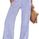 ANRABESS Womens Palazzo Pants, Striped & Gingham, Lounge & Casual, Cute Pajama Pants, Wide Leg, High Waisted, Pockets (White, M)