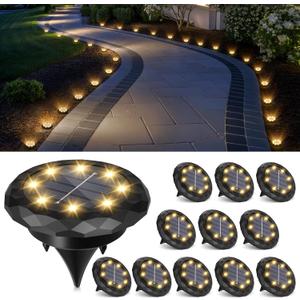 SOLPEX Mini Solar Ground Lights, 12 Pack Solar Lights Outdoor Waterproof, Landscape Lighting for Garden Pathway Driveway Walkway (Warm White)