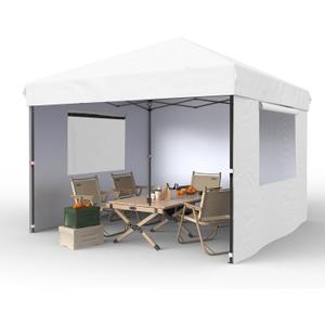 Garvee 10x10 Pop Up Canopy Tent Outdoor Canopy One-Person Set Up Heavy Duty Commercial Instant Tent Shelter, 3-Sidewall+Brown