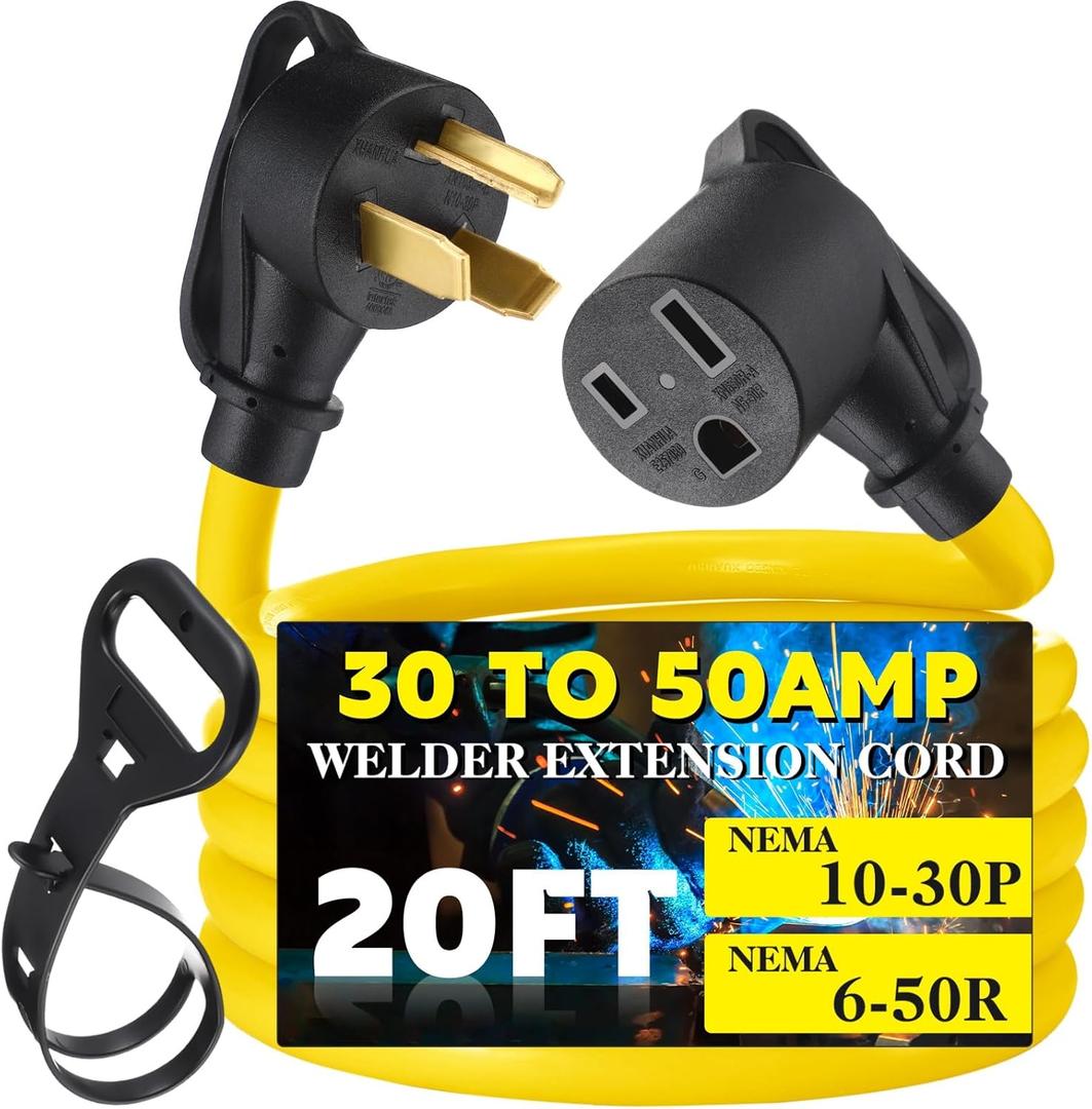 Tellegloww 20FT 30 Amp to 50 Amp Welder Adapter Cord Compatible with NEMA 1030P to 650R Extension Cord, 3 Prong Dryer to Welder Plug Adapter for Welding Machine EV Charger, STW 10 AWG/3C, ETL Listed