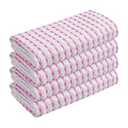 TWINY threads Waffle Towels Set of 4, 16x26 Inches, 100% Cotton, Soft, Absorbent Waffle Weave Kitchen Dishcloth Set, Durable & Machine Washable Tea Towel, Rose Pink, White