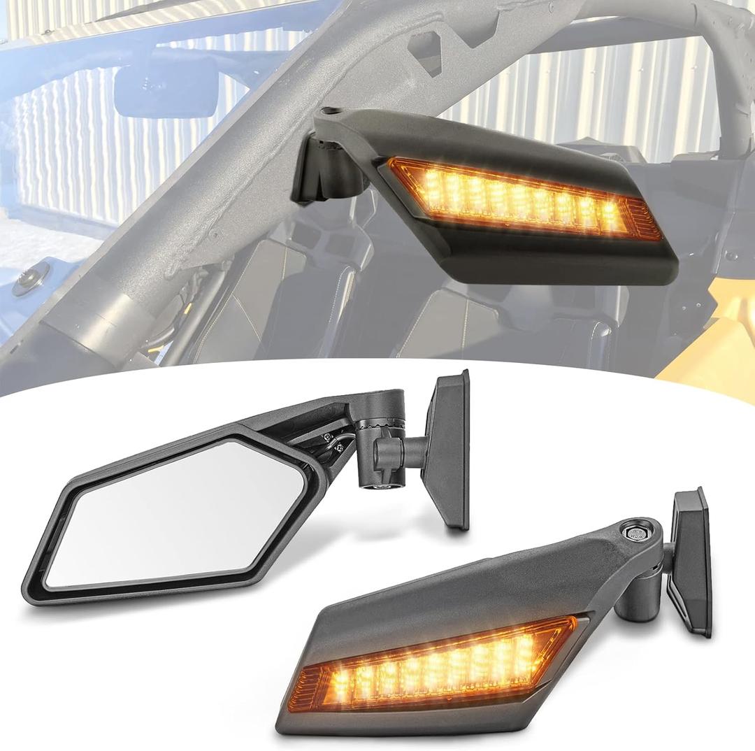 Wsays Side Rear View Mirrors with LED Turn Signal Lights Compatible with Can Am Maverick X3 XDS XRS Max R Turbo 2017-2025