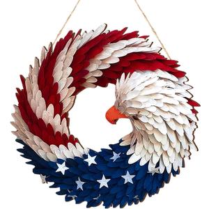 1 Pcs 4th of July Patriotic Door Sign 250th Anniversary Eagle Wreath Decorations Patriotic Door Hanger American Rustic Wooden Plaque for Wall Front Porch Memorial Day Decor