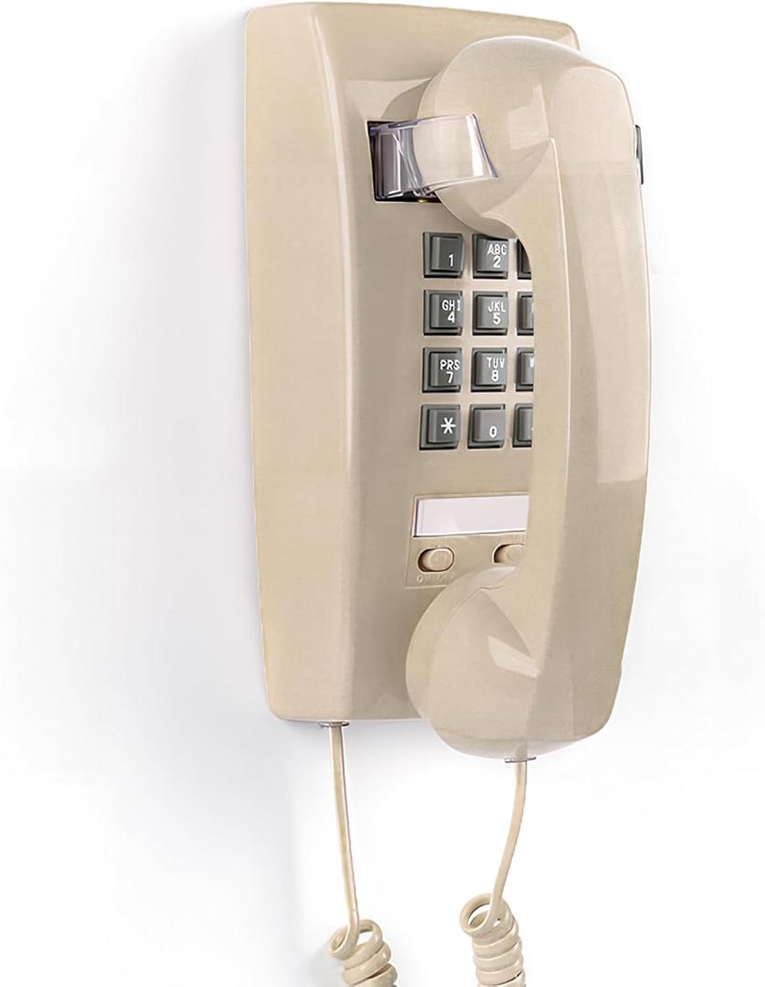 Retro Wall Telephone with Mechanical Ringer Vintage Wall Phones for Landline Wall Mount with Adjustable Volume Old Fashioned Corded Phone for Kitchen Home School Office (Beige)