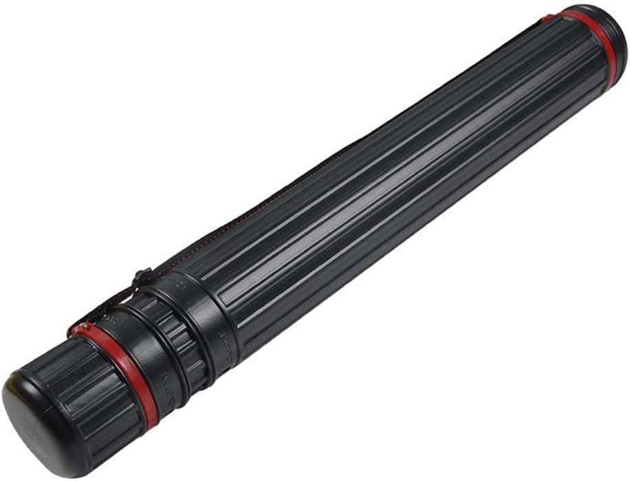DEWEL Drawing Tube Blueprint Case Telescoping Art Tube Expands from 30to 52, Large Plastic Black Fishing Rods Storage Tube Waterproof and Light Resistant Poster Tube with Strap (XL Size)
