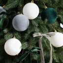 Syhood 46 Pcs Velvet Christmas Ornaments - 15 Pcs 3.15" Large Christmas Balls, 30 Flocked Bows, 1 Velvet Ribbon, Xmas Tree Hanging Decorations for Vintage Xmas Holiday Decor(Emerald/Grey/White)