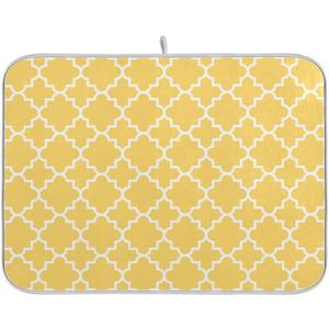Super Absorbent Dish Drying Mat, Microfiber Fast-Drying Dish Mat, 24" x 18", Kitchen Dish Drying Pad, Quatrefoil Lattice Yellow Pattern