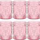 Qinyoung 6 Plastic Vintage Drinking Glasses 8.5oz Stemless Retro Embossed Wine Glasses Shatterproof Reusable Cups for Baby Shower Wedding Reception Grand Event Party (Pink)