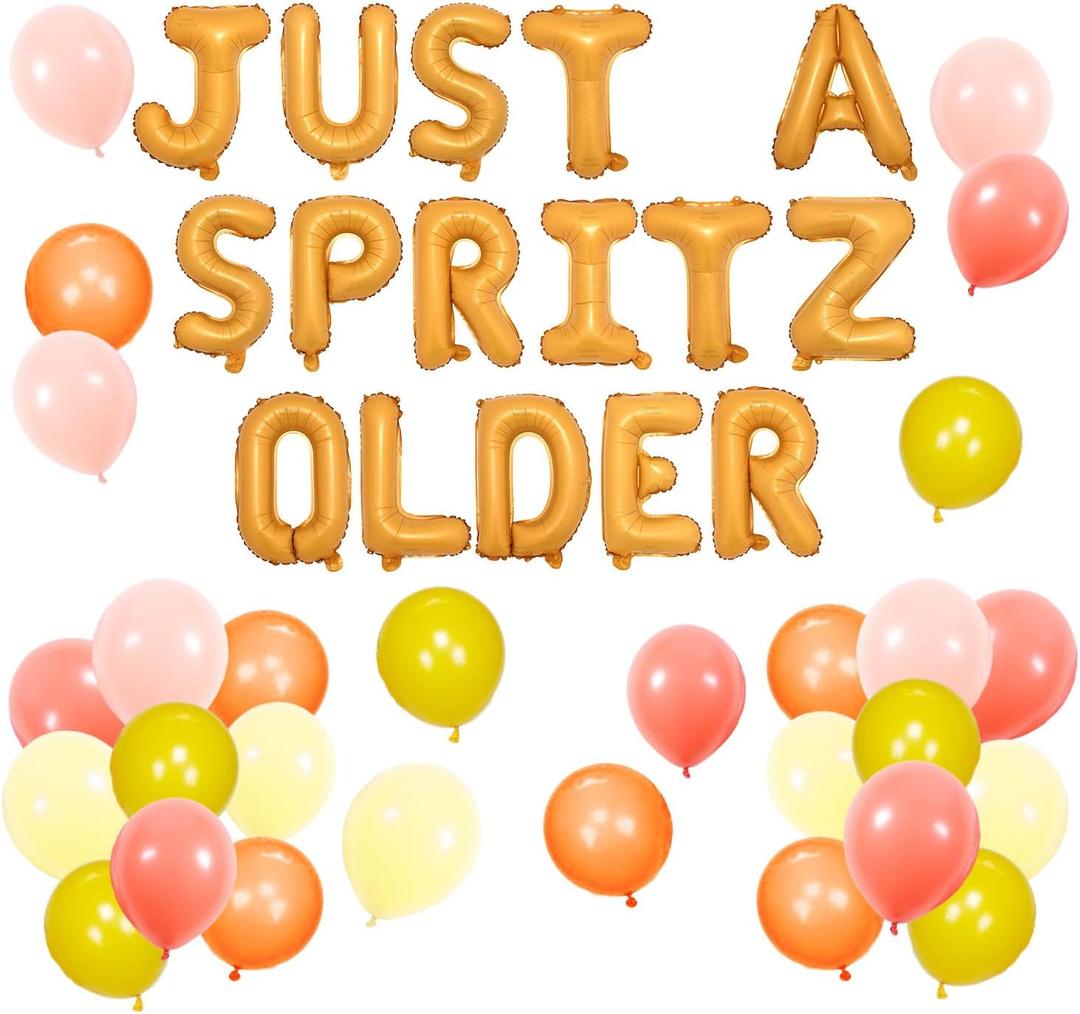 Just a Spritz Older Birthday Balloon Banner Kit Orange Letter Foil Balloons, Aperol Spritz Theme Party Decoration, 21st 30th Birthday Supplies