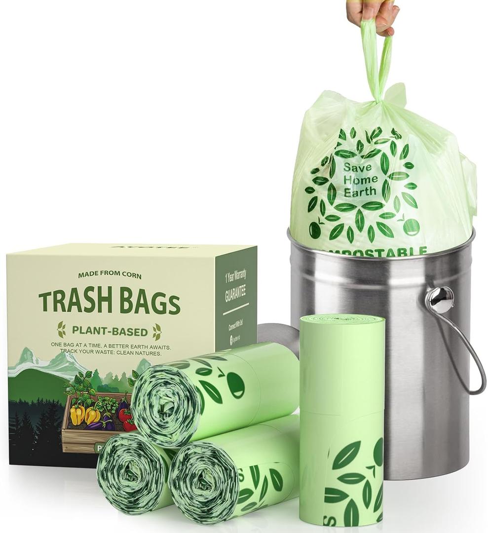 AYOTEE Small Compost Bags 2.6 Gallon with Handles, Small Compostable Trash Bags 100 Count Biodegradable Trash Can Liners/Thick 10 Liter Waste Basket Liners 2.6 Gallon for Compost Bin