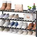 viewcare 3-Tier Long Black Shoe Rack, Bamboo Wood Shoe Rack for Closet, Entryway & Hallway, Stackable | Functional | Sturdy