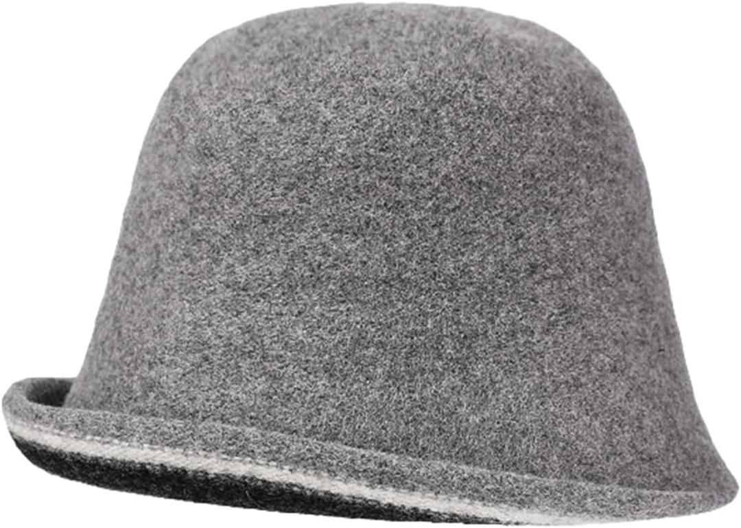 Women Warm Vintage Bucket Hats Fashion Fedora Cloche Cap Classic Felt Bowler Hat Outdoor Fall Winter (Grey)