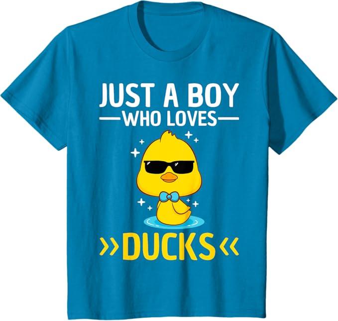 Just A Boy Who Loves Ducks Boys Kids Funny Duck Lover Duck T-Shirt, XL