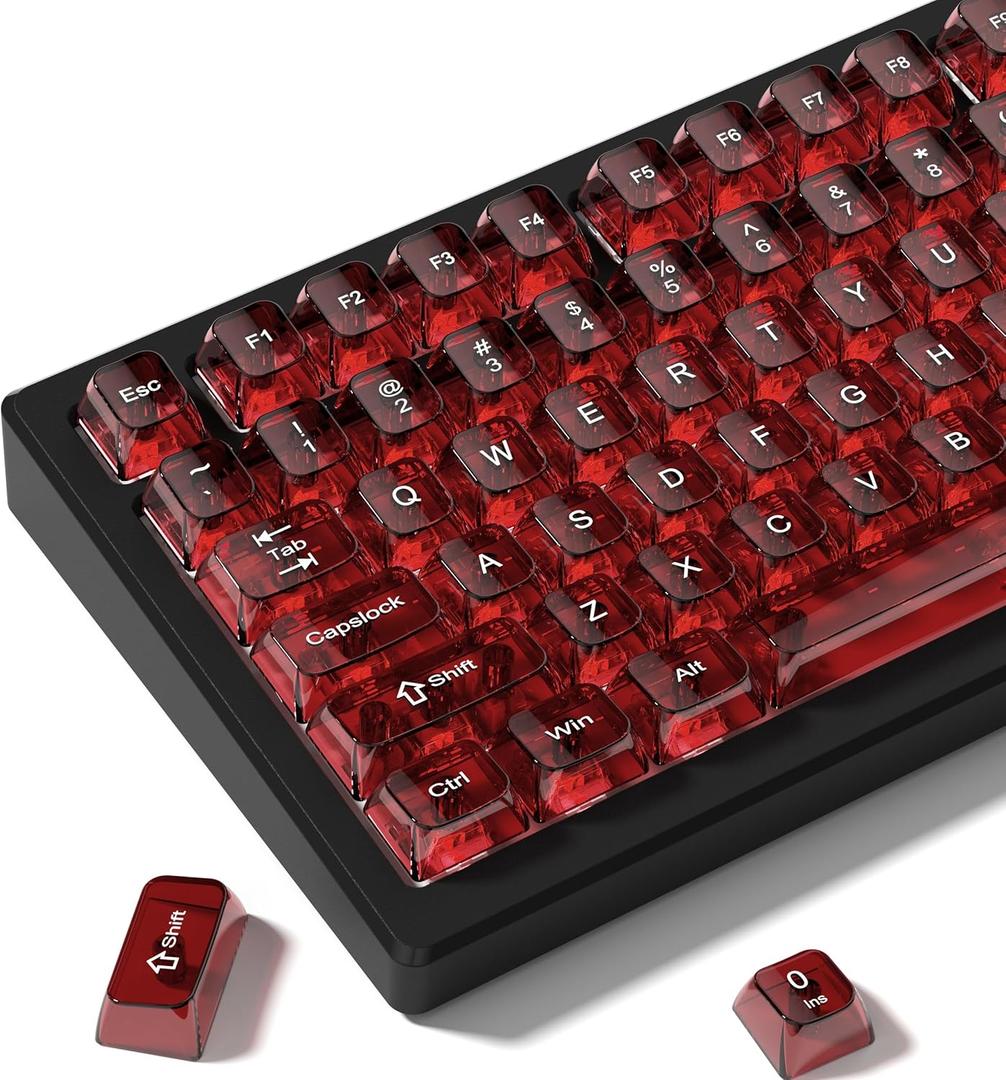 dagaladoo Red Clear keycaps,Transparent keycaps 60 75 100 Percent,Ceramic Jelly Key caps Set,Shine Through Key caps.,MDA Profile Keyboard Key Cap for Mx Switches Mechanical Keyboard