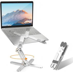 Laptop Stand with 360 Rotating Base, Computer Notebook Laptop Riser Metal Holder for Desk Collaborative Work, Fully Foldable for Easy Storage, Fits All MacBook, Laptops up to 16 inches (Silver)