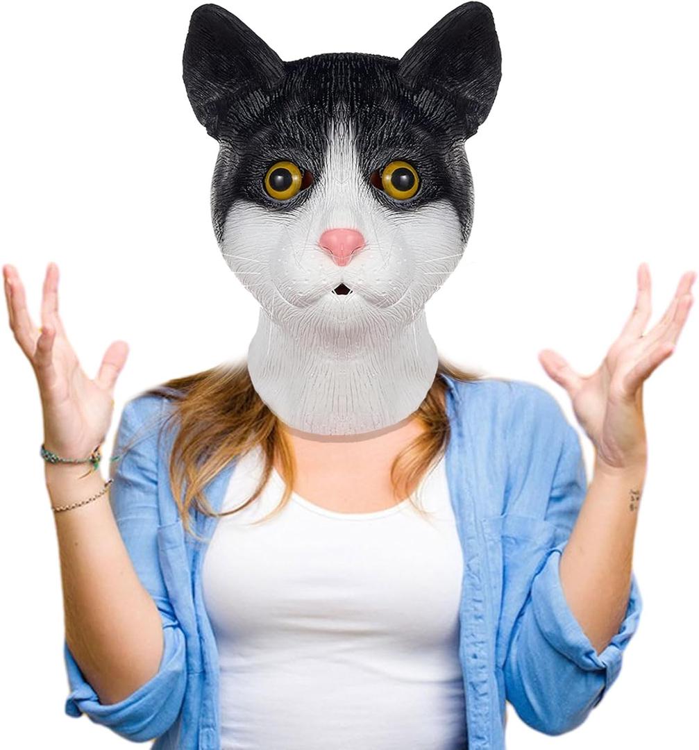 Cute Cat Mask, Funny Novelty Latex Animal Full Head Masks for Adults Masquerade Cosplay Party Props