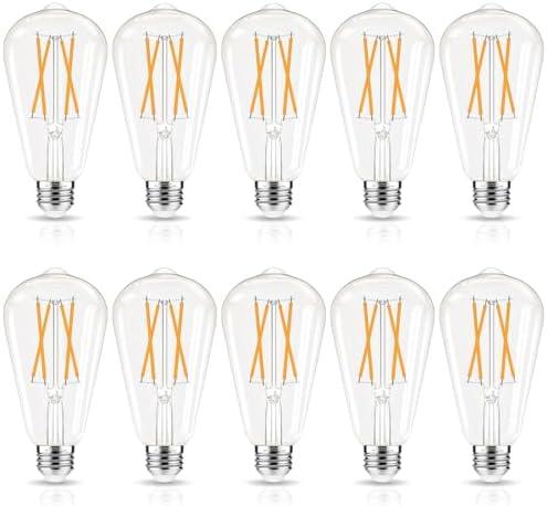GvvooHome LED Edison Bulbs Dimmable, E26 Bulb 60 watt Equivalent, Soft White 2700K, ST58 Vintage Light Bulbs, 90+ CRI, 6W 600LM, E26 Medium Base, Clear Glass, 8 Pack