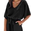 XXTAXN Women's Summer Casual Loose V Neck Short Sleeve Elastic Party Jumpsuit Rompers With Belt XL