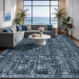 10x12 Area Rugs for Living Room, Non Slip Washable Rugs Large Rug Indoor Carpet, Durable & Soft Vintage Rug for Bedroom Dining Room Home Office Decor, Navy Blue