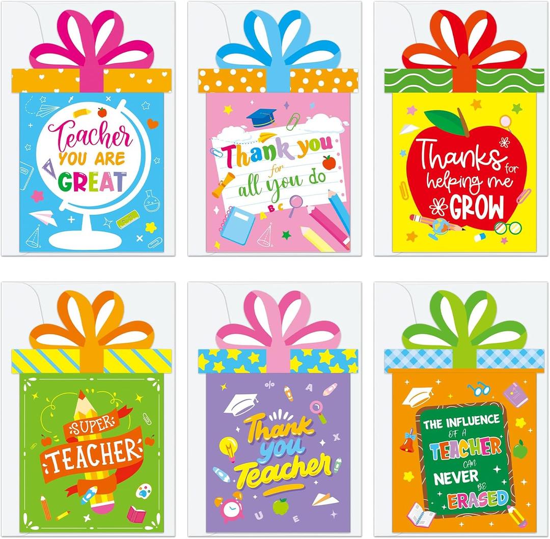 24 Pack Teacher Appreciation Gift Card Holders Thank You Teachers Greeting Cards Money or Gift Card Sleeves Holders for Teachers Day Gifts A Year End Graduation