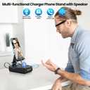 Gifts for Men Women, 10,000mAh Charging Phone Stand with Cables and Bluetooth Speaker, 360 Rotatable Angle Cell Phone Holder with HD Stereo Sound Fits Phones,Tablet (Black)