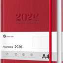 2026 Planner, Large Weekly and Monthly Planners, A4 Faux Leather Daily Calendar 2026 Planner, 12 Month Agenda from Jan. to Dec., Hardcover Habit Tracker Journal(Red)