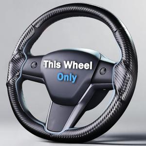 Steering Wheel Cover for 2017-2023 Tesla Model 3 2020-2024 Tesla Model Y, Carbon Fiber Steering Wheel Cover for Tesla Model 3/Y Accessories, Matte Black