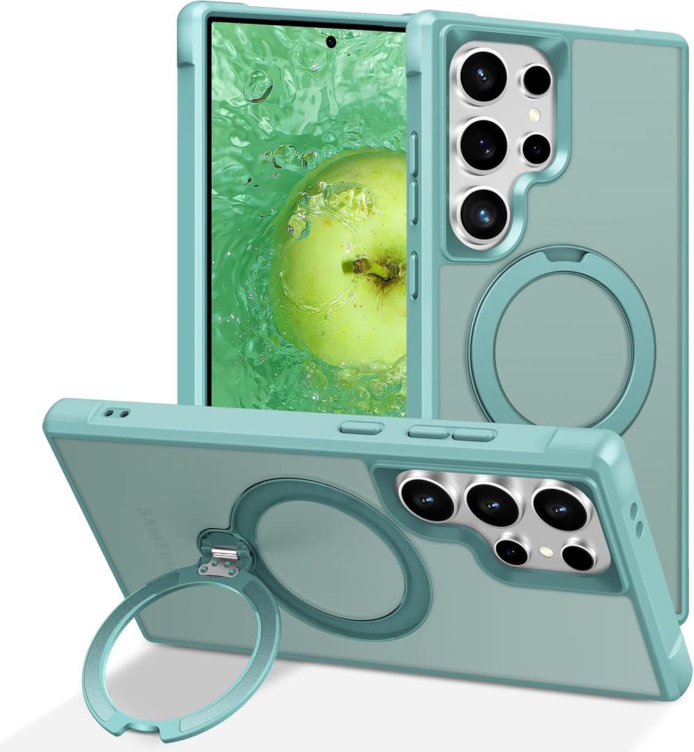 PIXIU 360Spin Magnetic Stand for Samsung Galaxy S24 Ultra Case with Invisible Kickstand Rotatable,[Fit for Magsafe] Slim Cute Matte Translucent Military Grade Shockproof Phone Cover-Teal